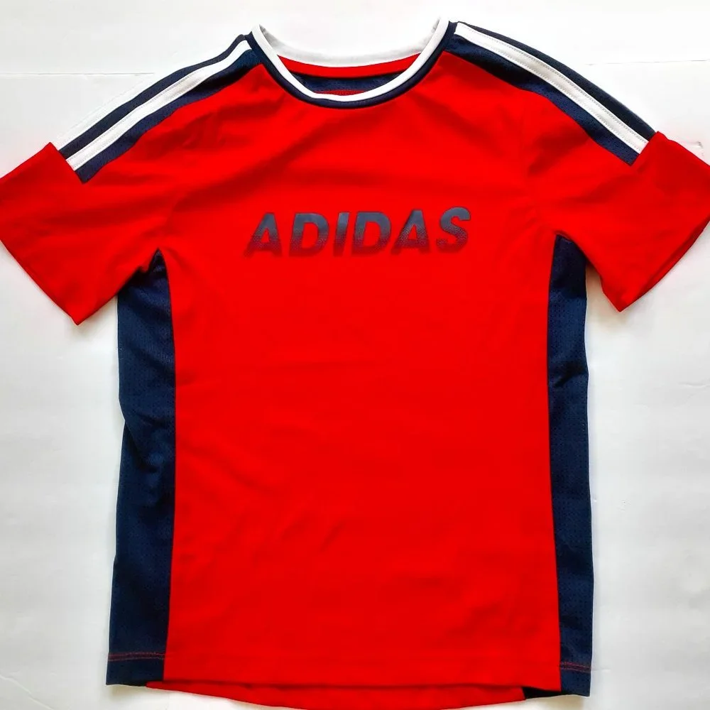 Adidas Boys T-Shirt Red Blue Climacool Active Short Sleeve Size 5
